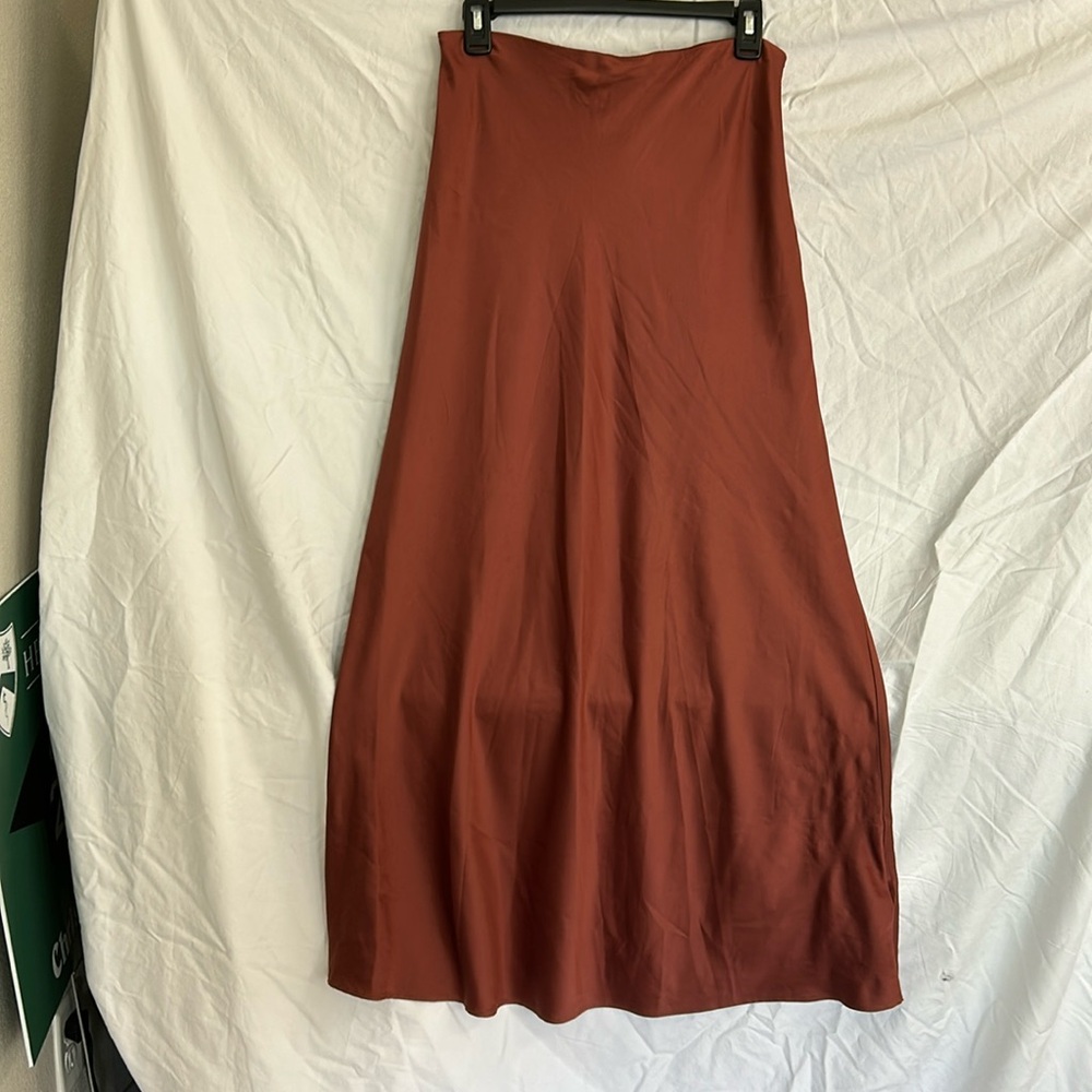 Burnt orange faux silk maxi skirt